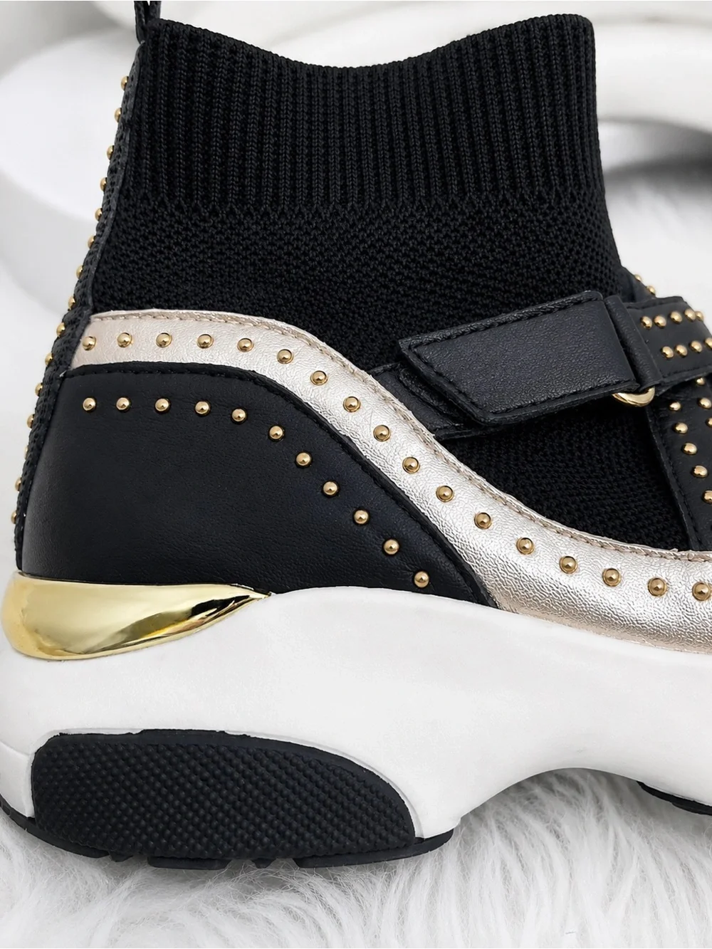 CARVELA Black Kurt Geiger Listen High Top Sock Trainers Studded Buckle Strap 8